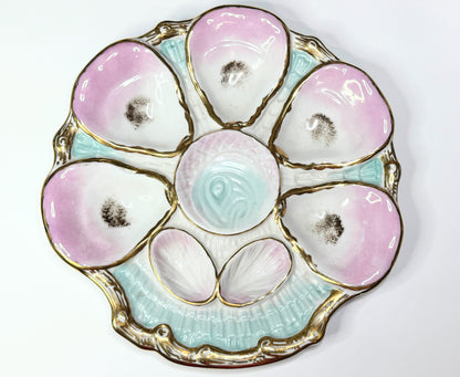 Antique German Carl Tielsch Oyster Plate Pink Cream Shell Form c1880 9.5" A729