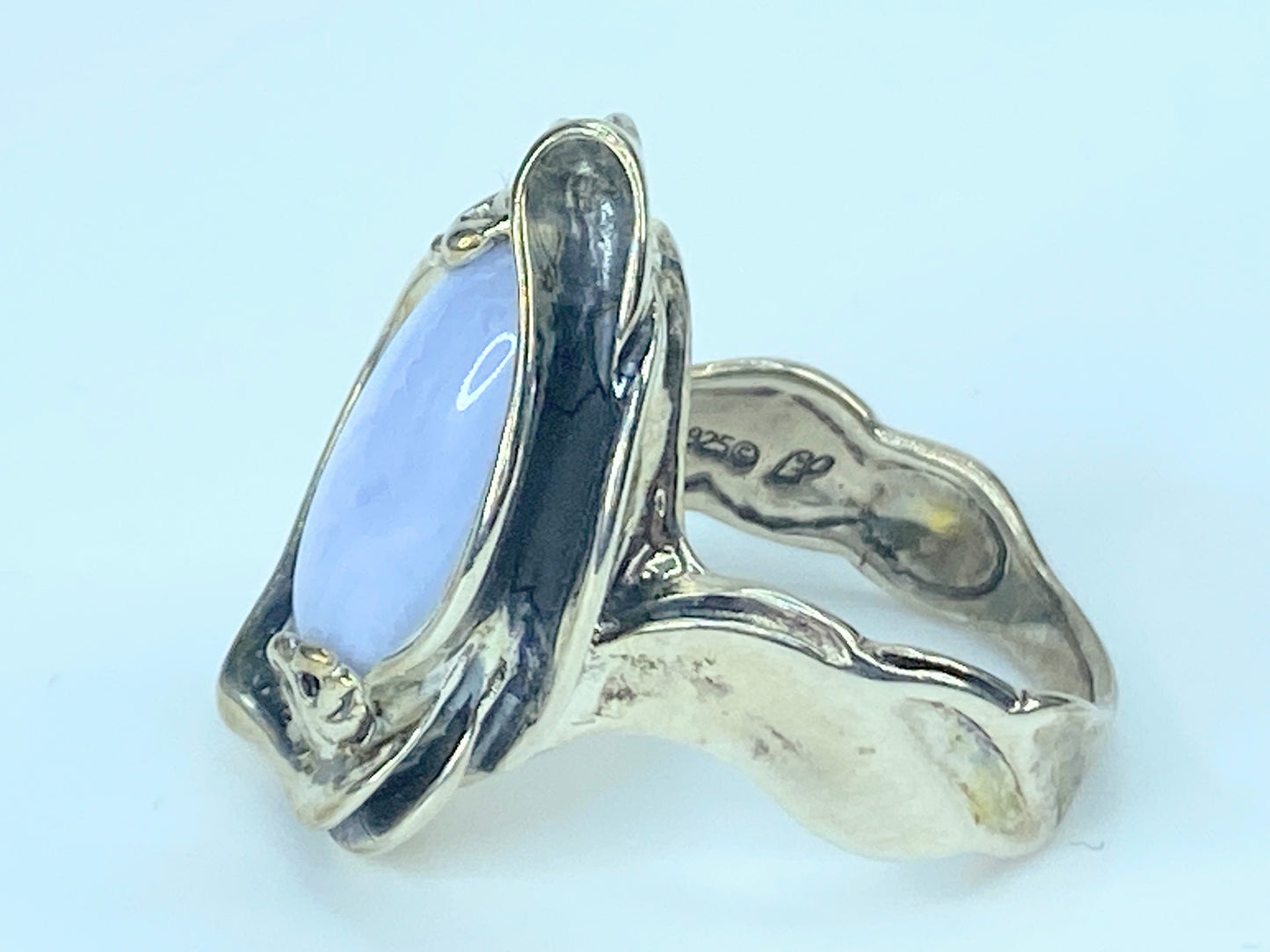 Carolyn Pollack 20mm Blue Lace Agate Sterling Ring s9.5 14.8g JR8872