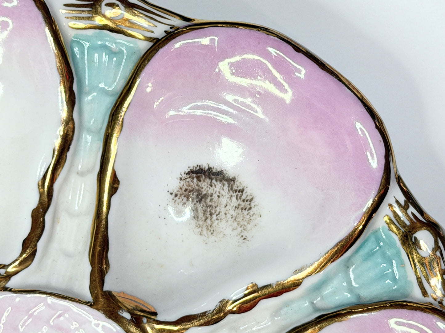 Antique German Carl Tielsch Oyster Plate Pink Cream Shell Form c1880 9.5" A729