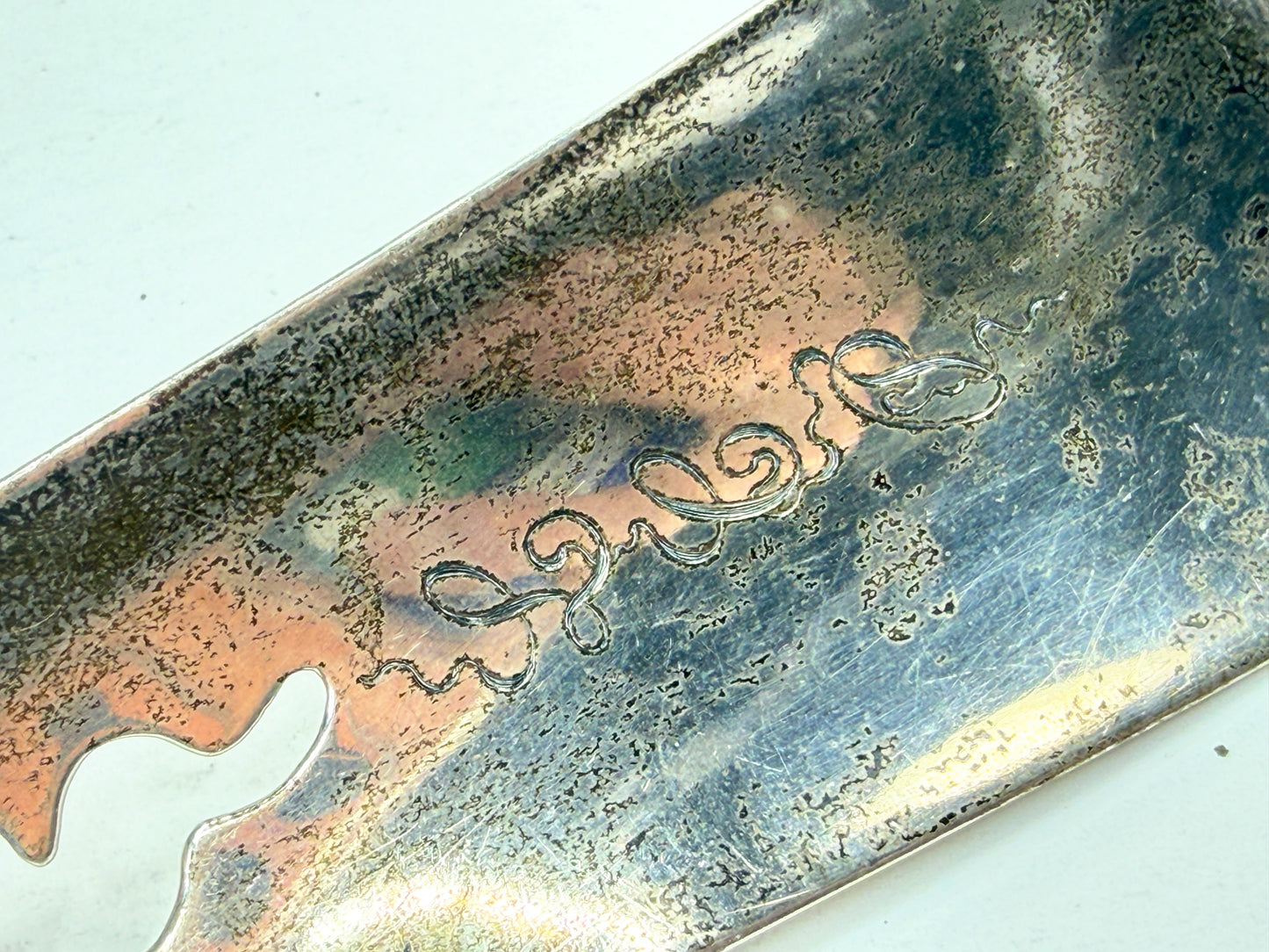 Antique Sterling Silver Floral Cutout Shoehorn Monogram LCP 39.5g 4 5/8" SS459
