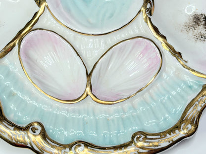 Antique German Carl Tielsch Oyster Plate Pink Cream Shell Form c1880 9.5" A729