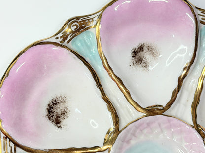 Antique German Carl Tielsch Oyster Plate Pink Cream Shell Form c1880 9.5" A729