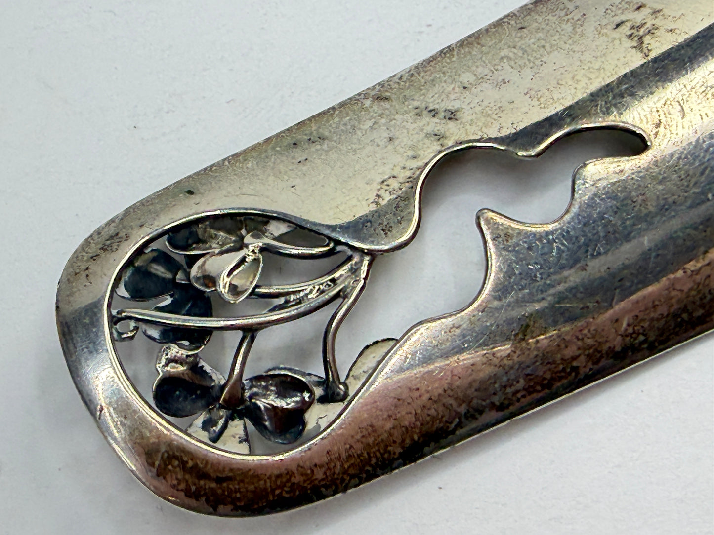 Antique Sterling Silver Floral Cutout Shoehorn Monogram LCP 39.5g 4 5/8" SS459