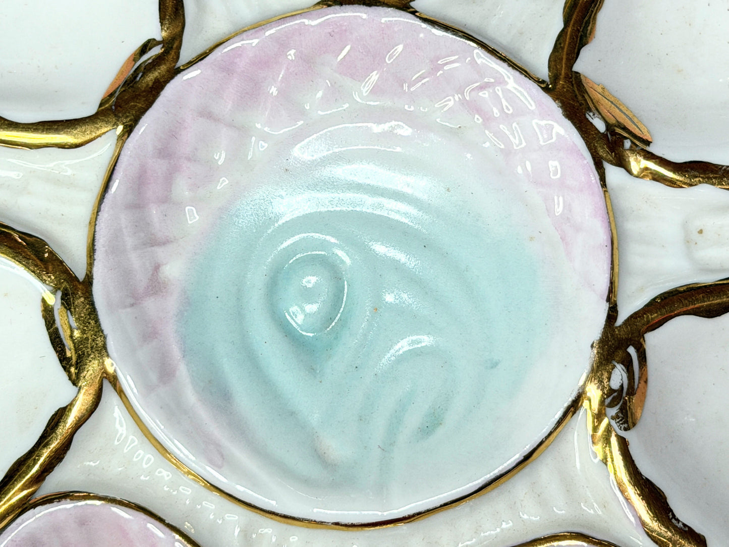 Antique German Carl Tielsch Oyster Plate Pink Cream Shell Form c1880 9.5" A729