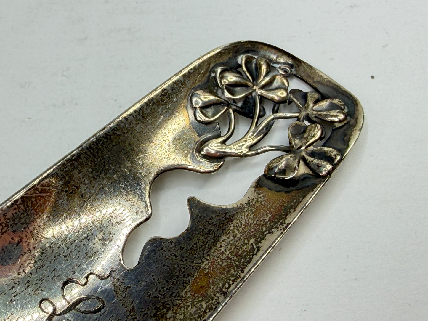 Antique Sterling Silver Floral Cutout Shoehorn Monogram LCP 39.5g 4 5/8" SS459