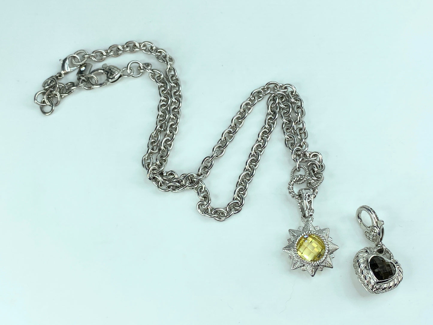 Sterling Judith Ripka Heart Pendants w/ Smoky quartz, Citrine & CZ necklace JR90