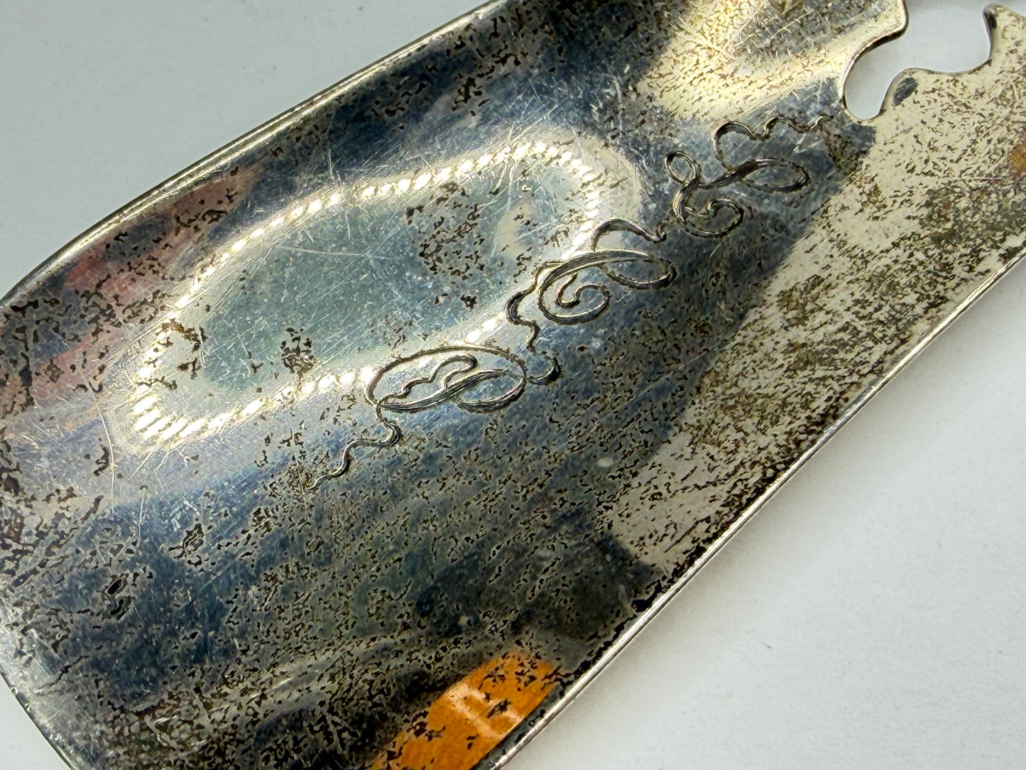 Antique Sterling Silver Floral Cutout Shoehorn Monogram LCP 39.5g 4 5/8" SS459