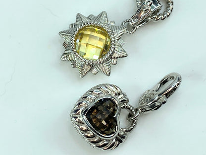 Sterling Judith Ripka Heart Pendants w/ Smoky quartz, Citrine & CZ necklace JR90