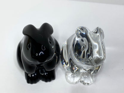 Baccarat Crystal Rabbit Figurine Pair Clear & Black Art Glass Animal France A679