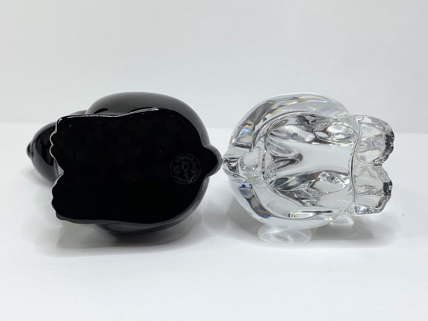 Baccarat Crystal Rabbit Figurine Pair Clear & Black Art Glass Animal France A679