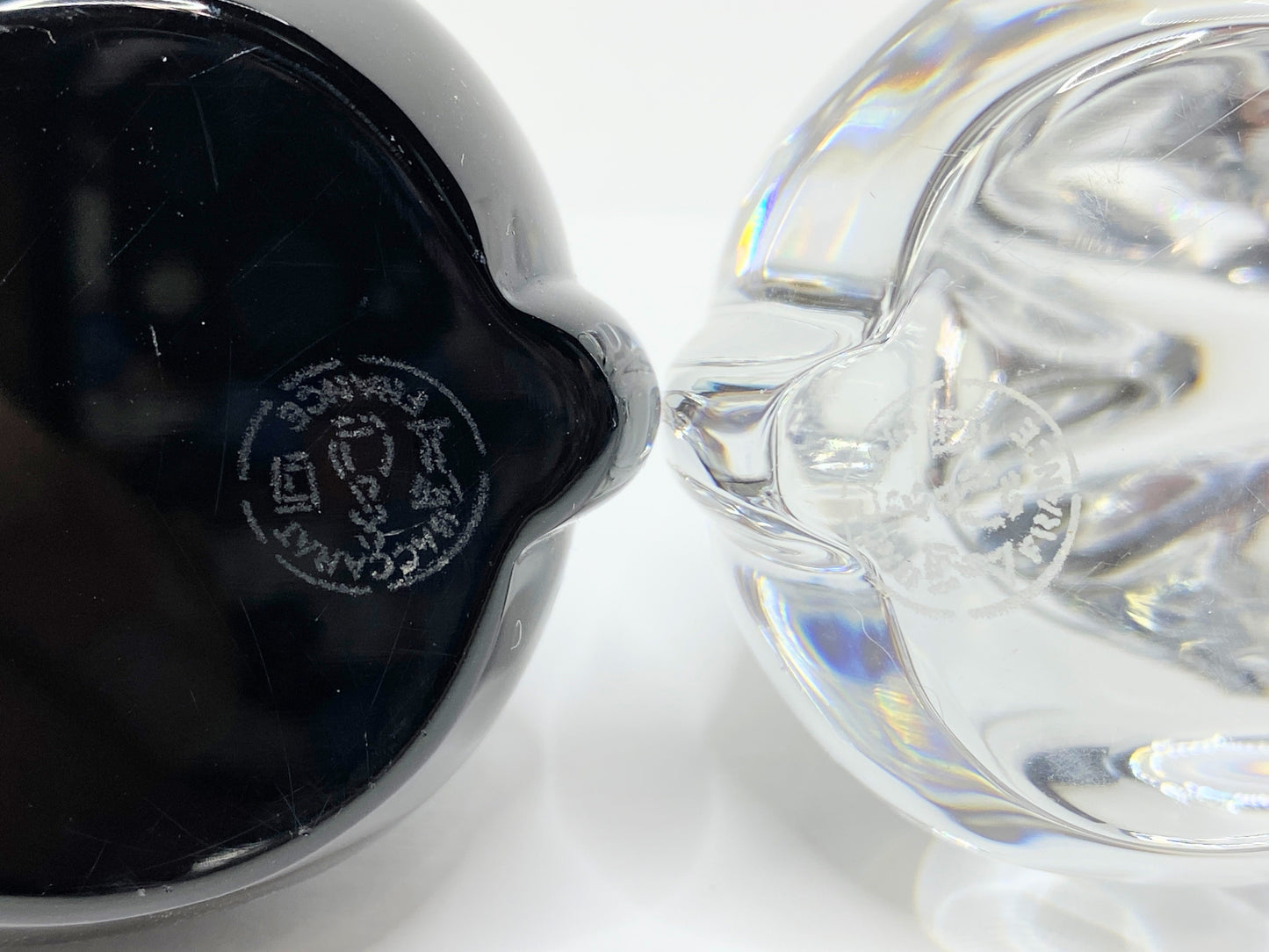 Baccarat Crystal Rabbit Figurine Pair Clear & Black Art Glass Animal France A679
