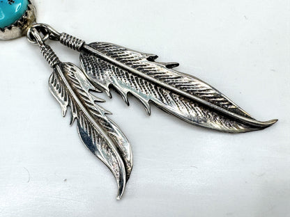 Vintage Native American sterling bear head turquoise pendant necklace JR1918