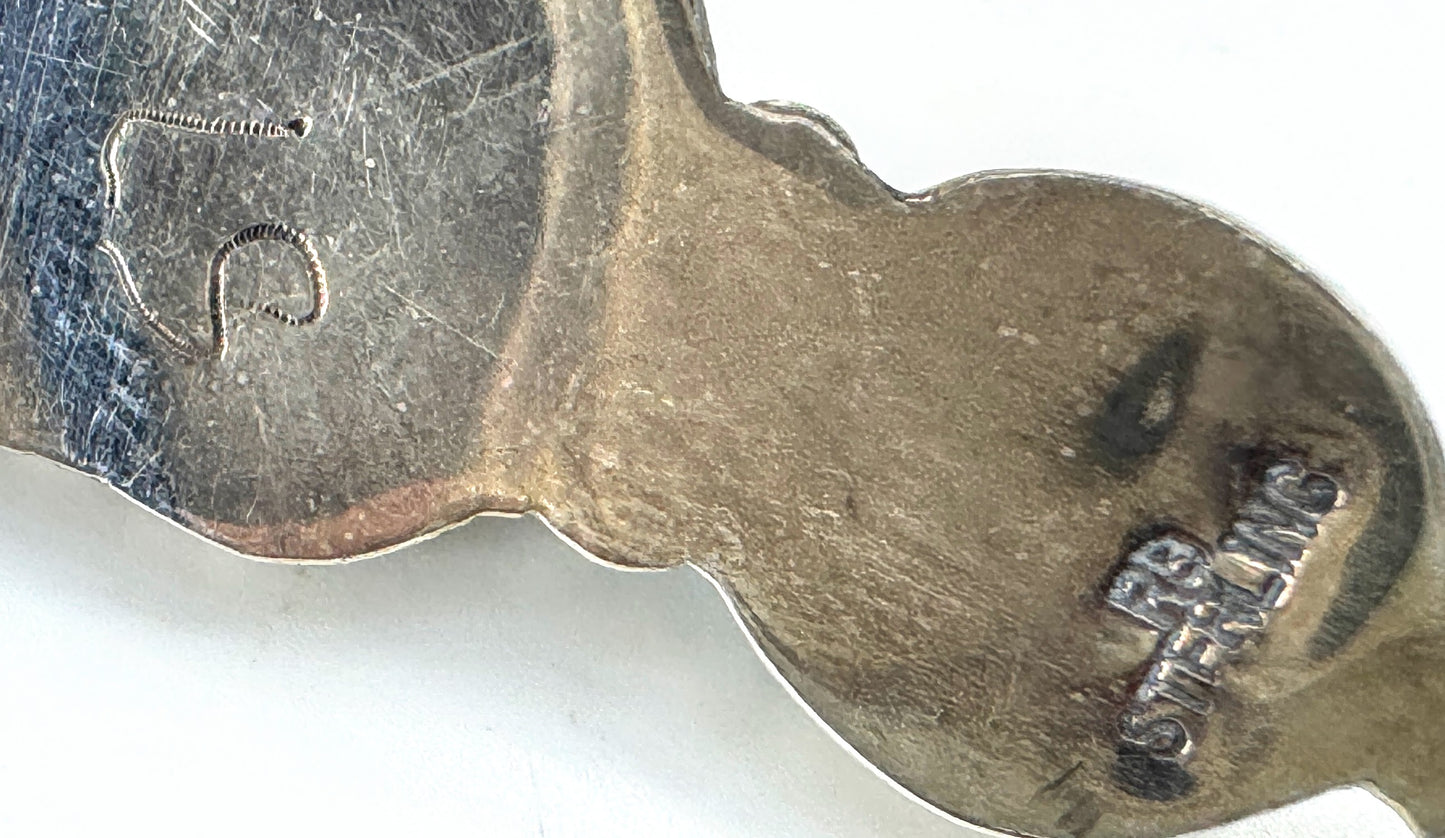 Vintage Native American sterling bear head turquoise pendant necklace JR1918