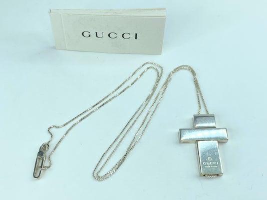 Authentic Gucci sterling Silver Cross Pendant rope link Necklace 18g 23" JR91