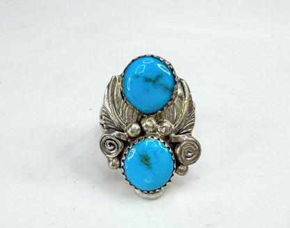 Vintage SRB sterling silver turquoise statement ring s8 Native American JR1919
