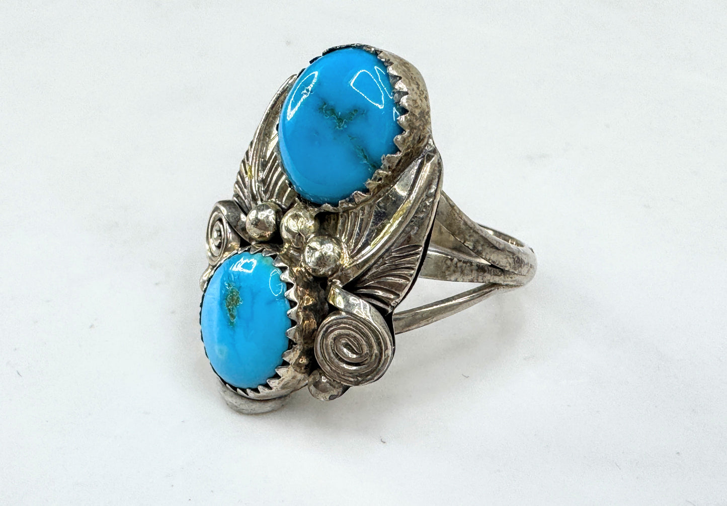 Vintage SRB sterling silver turquoise statement ring s8 Native American JR1919