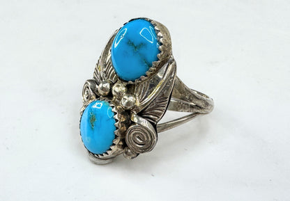 Vintage SRB sterling silver turquoise statement ring s8 Native American JR1919