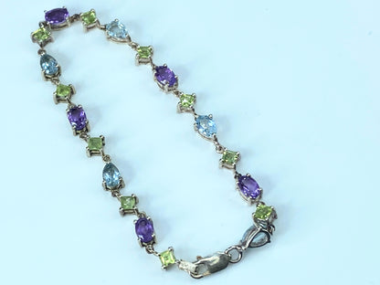 Sterling Peridot Topaz & Amethyst Chain Bracelet 7 1/4" 6.7g JR8874