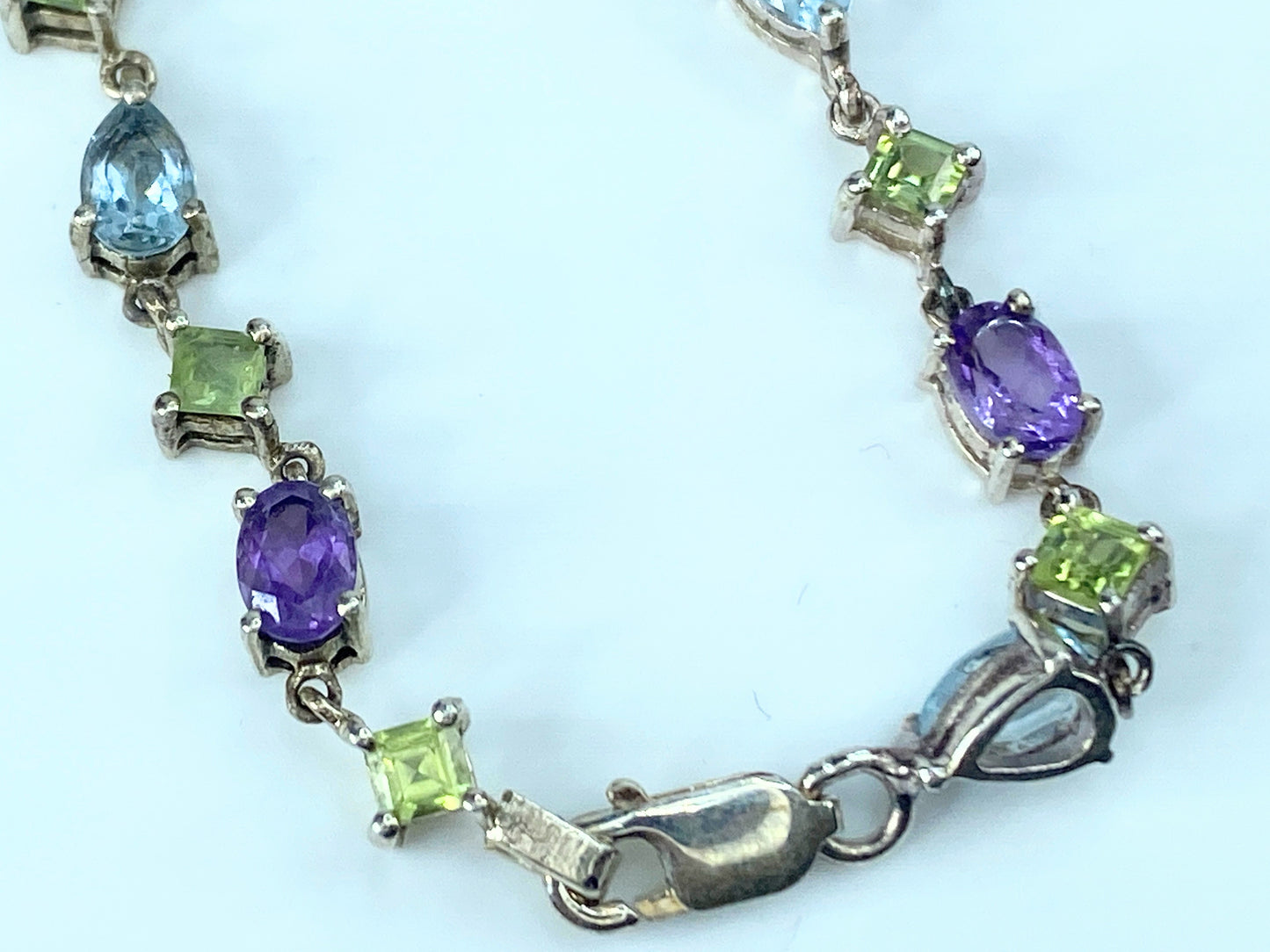 Sterling Peridot Topaz & Amethyst Chain Bracelet 7 1/4" 6.7g JR8874