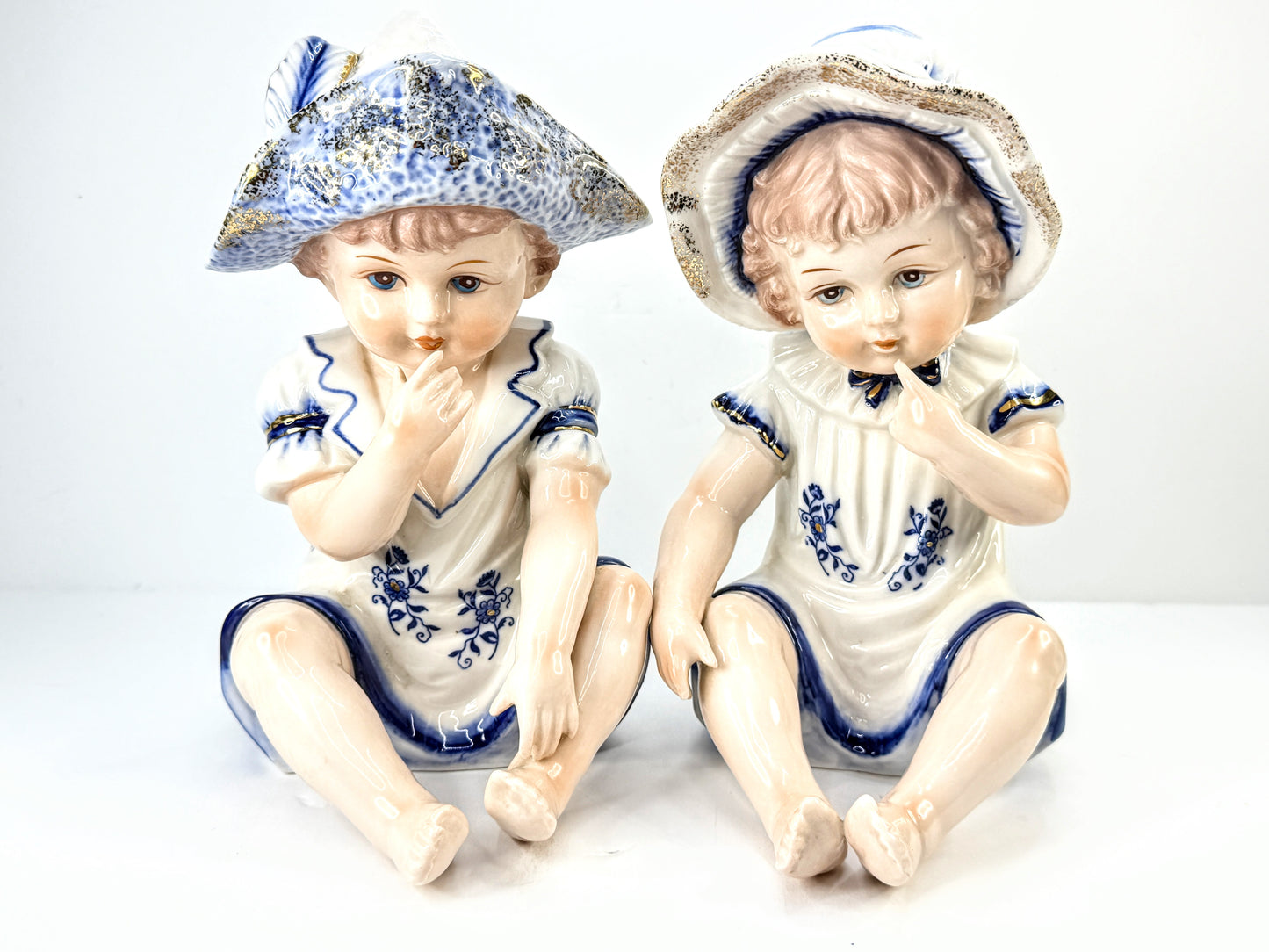 Vintage KPM Germany Porcelain Boy & Girl Figurines Set Piano baby A1118