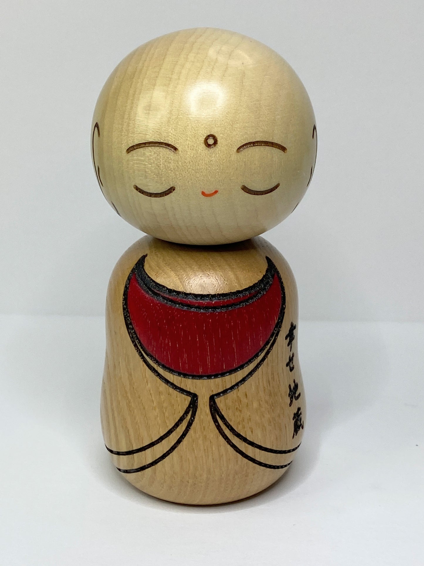 卯三郎 (Usaburo) Kokeshi doll named "Shiawase Jizo" (Happy Jizo) New in box A681