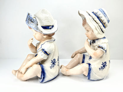 Vintage KPM Germany Porcelain Boy & Girl Figurines Set Piano baby A1118