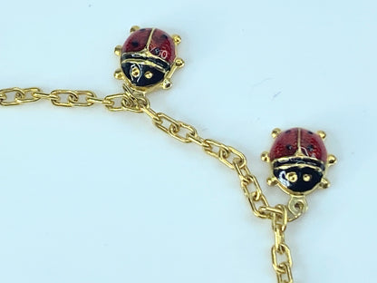 Red Enamel Ladybug link Bracelet 14K Gold 7.25" 3.5g JR8875