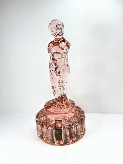 Cambridge Rose Pink Glass Draped Lady Woman Flower Frog Figurine Art Deco A1119