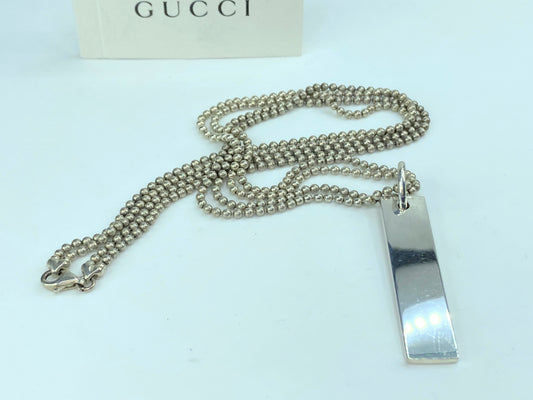 Gucci Sterling Silver Bar Tag Pendant Ball Chain Necklace 20" 24g GS274