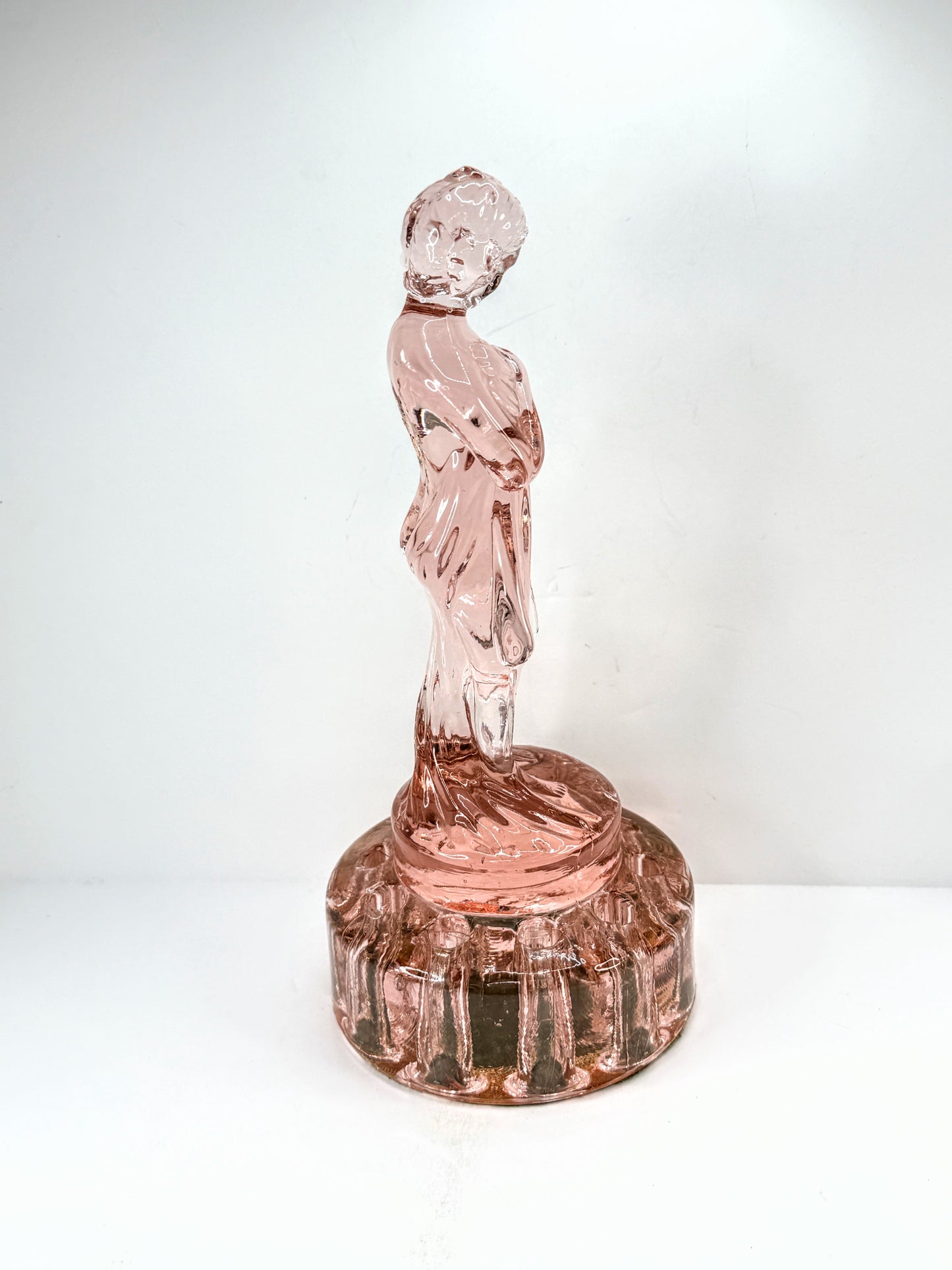 Cambridge Rose Pink Glass Draped Lady Woman Flower Frog Figurine Art Deco A1119