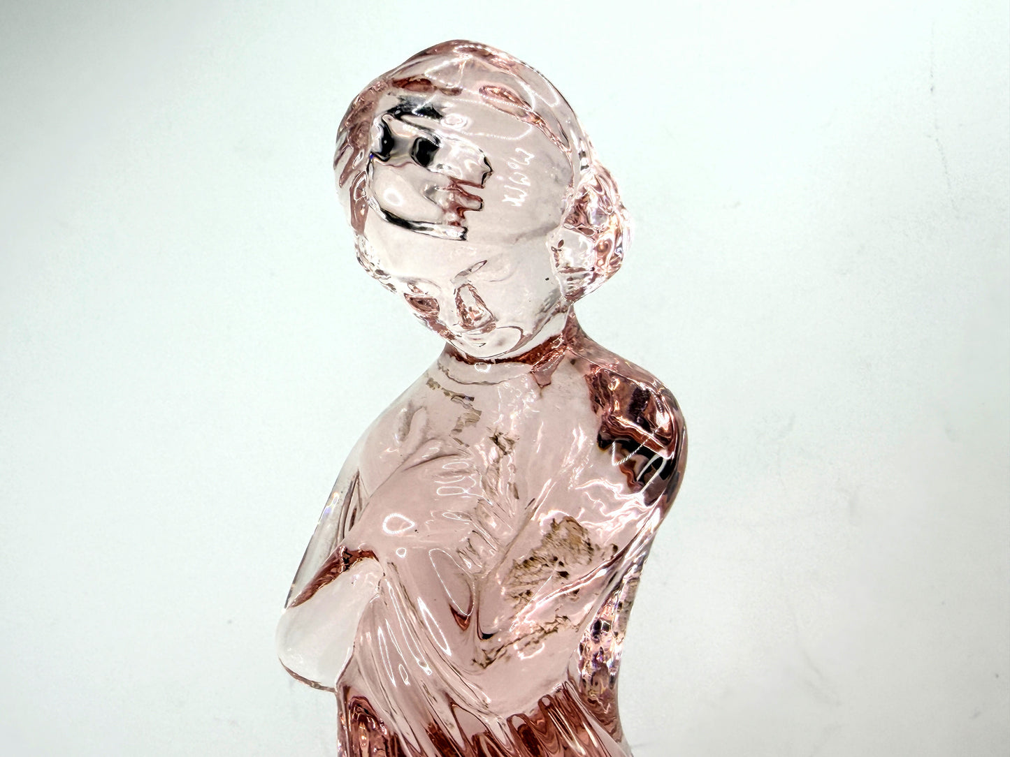 Cambridge Rose Pink Glass Draped Lady Woman Flower Frog Figurine Art Deco A1119