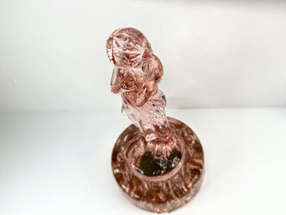 Cambridge Rose Pink Glass Draped Lady Woman Flower Frog Figurine Art Deco A1119
