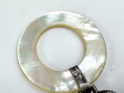 Vintage sterling silver hammered bell mother of pearl baby teething ring SS472