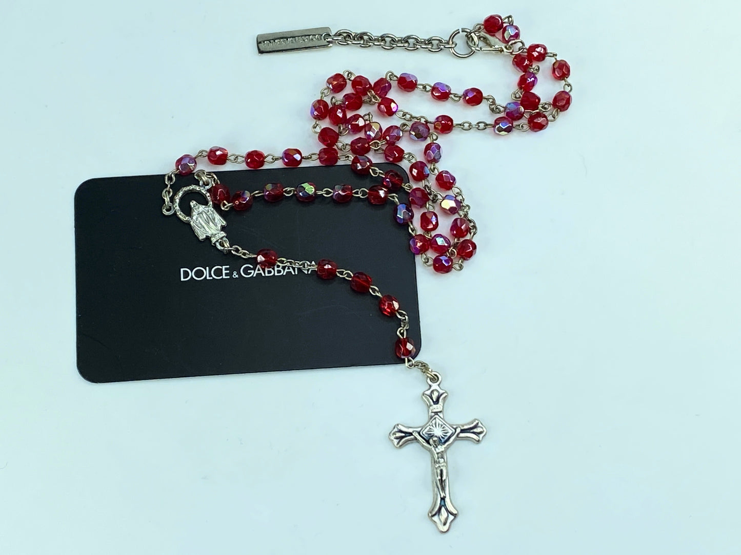 Dolce & Gabbana Red Beaded Rosary Crucifix Cross Necklace 24" 20g GS284