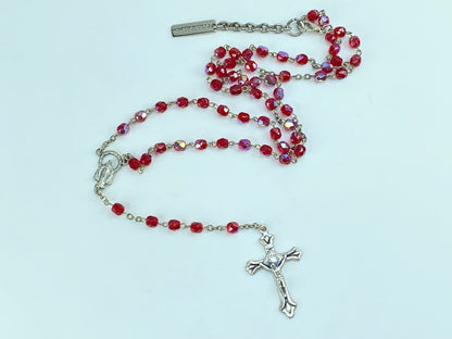 Dolce & Gabbana Red Beaded Rosary Crucifix Cross Necklace 24" 20g GS284