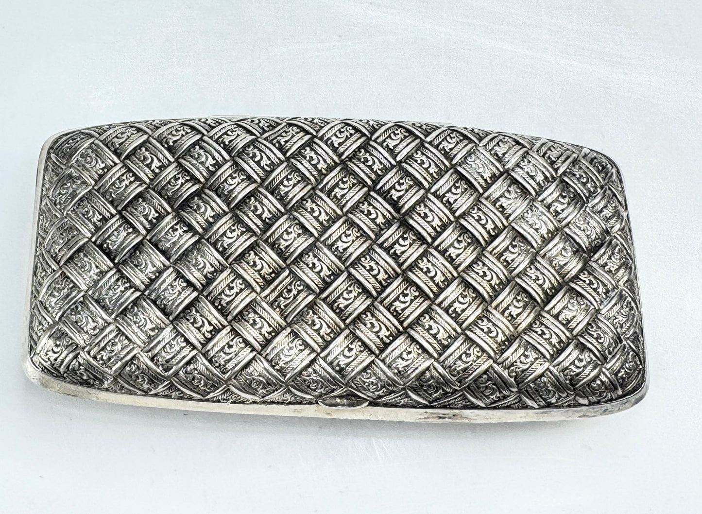 Antique sterling silver engraved bamboo vanity box  5.25x3.75x1.25" 107.5g SS473
