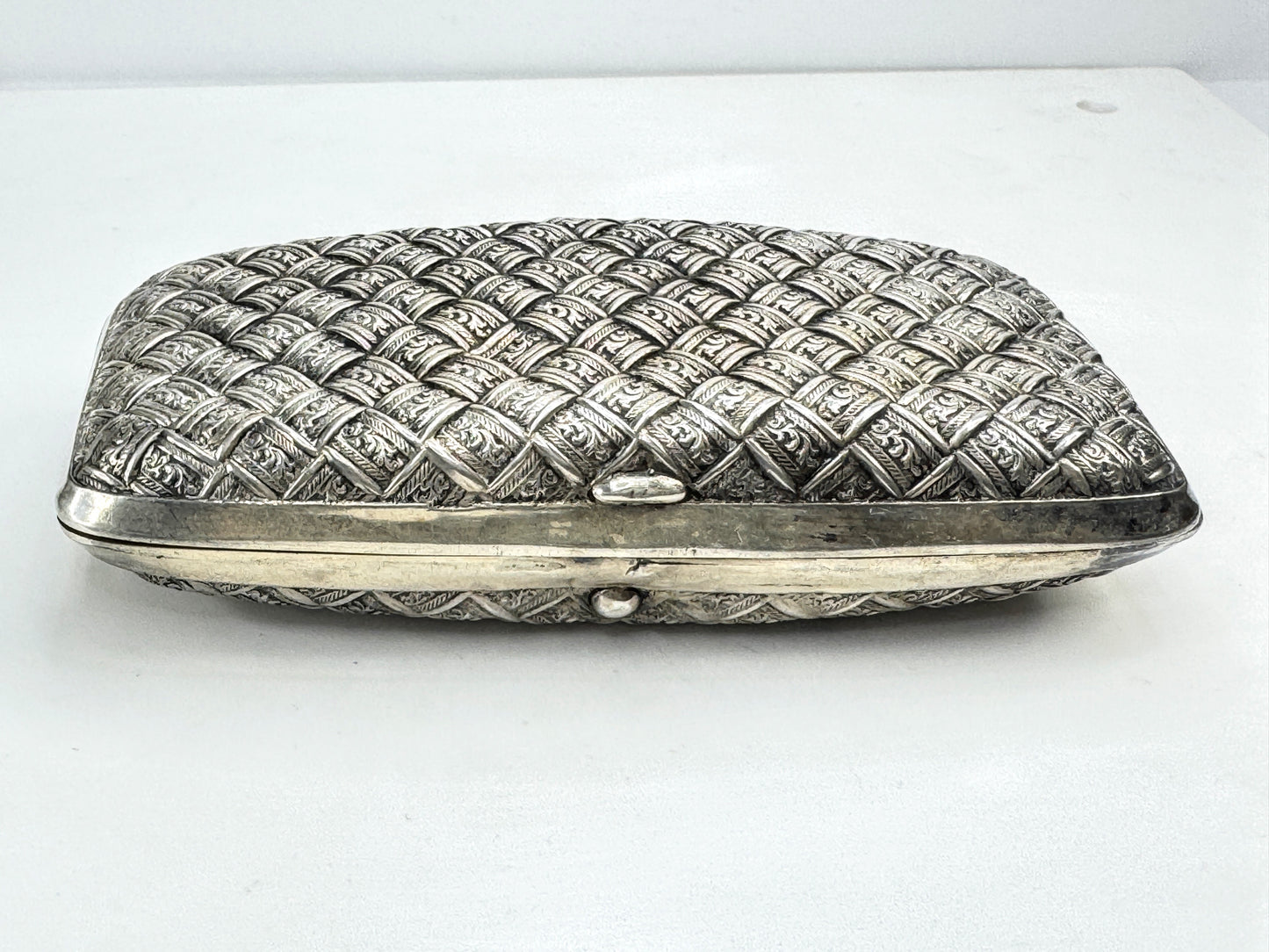 Antique sterling silver engraved bamboo vanity box  5.25x3.75x1.25" 107.5g SS473