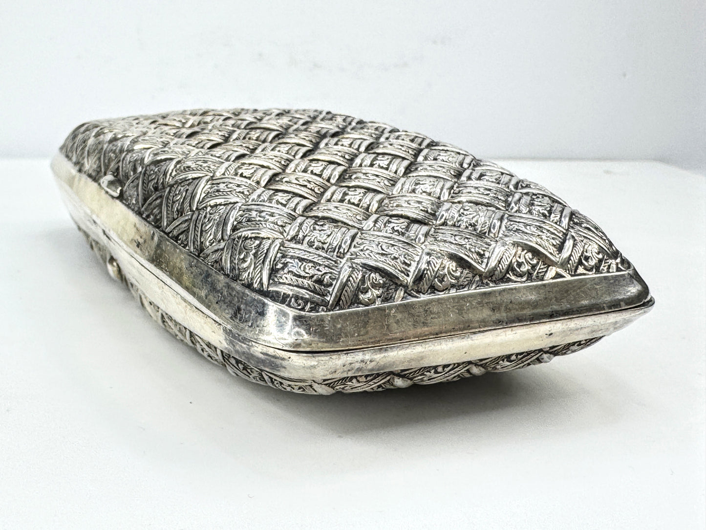 Antique sterling silver engraved bamboo vanity box  5.25x3.75x1.25" 107.5g SS473