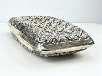 Antique sterling silver engraved bamboo vanity box  5.25x3.75x1.25" 107.5g SS473