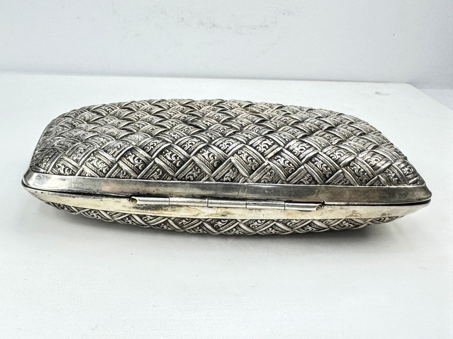 Antique sterling silver engraved bamboo vanity box  5.25x3.75x1.25" 107.5g SS473