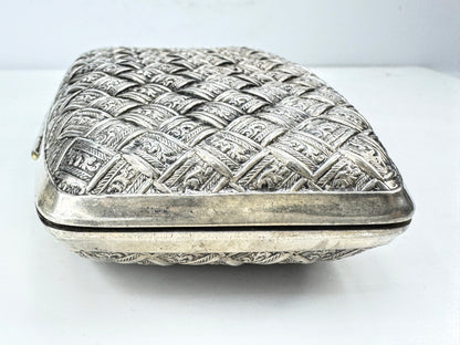 Antique sterling silver engraved bamboo vanity box  5.25x3.75x1.25" 107.5g SS473