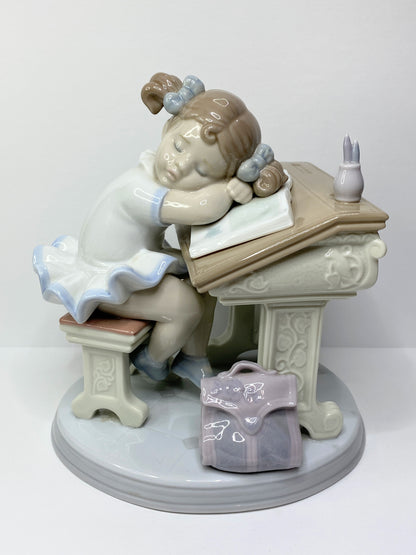 Lladró Waiting for the Bell Porcelain Girl Sleeping at Desk Figurine A688