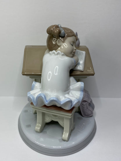 Lladró Waiting for the Bell Porcelain Girl Sleeping at Desk Figurine A688