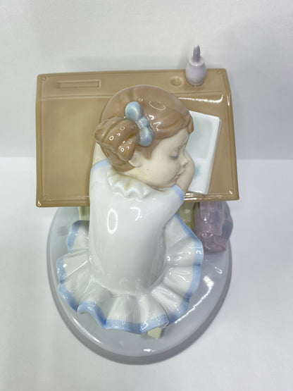 Lladró Waiting for the Bell Porcelain Girl Sleeping at Desk Figurine A688