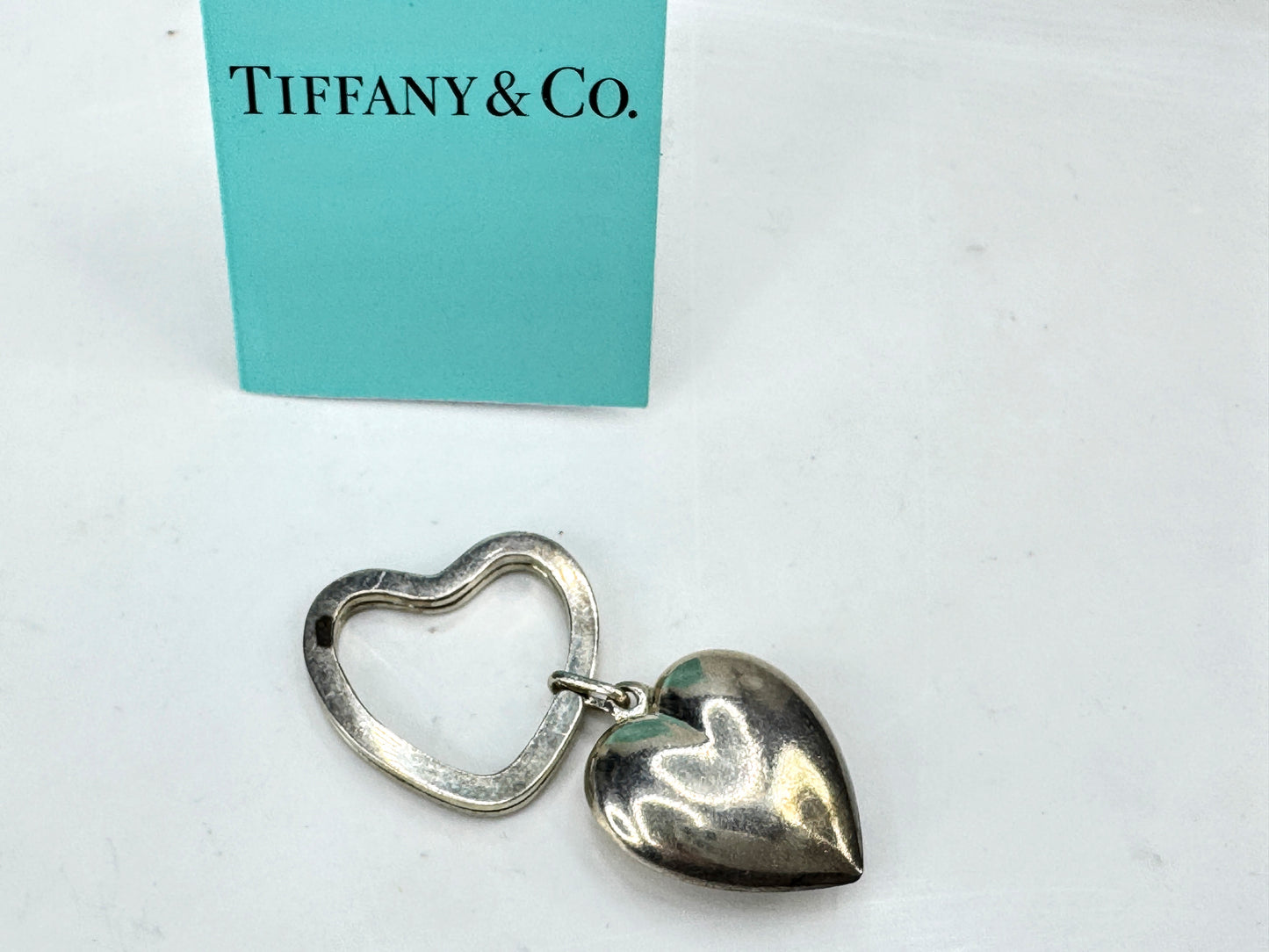 Vintage Tiffany & Co. sterling silver large puffy heart key ring keychain SS467