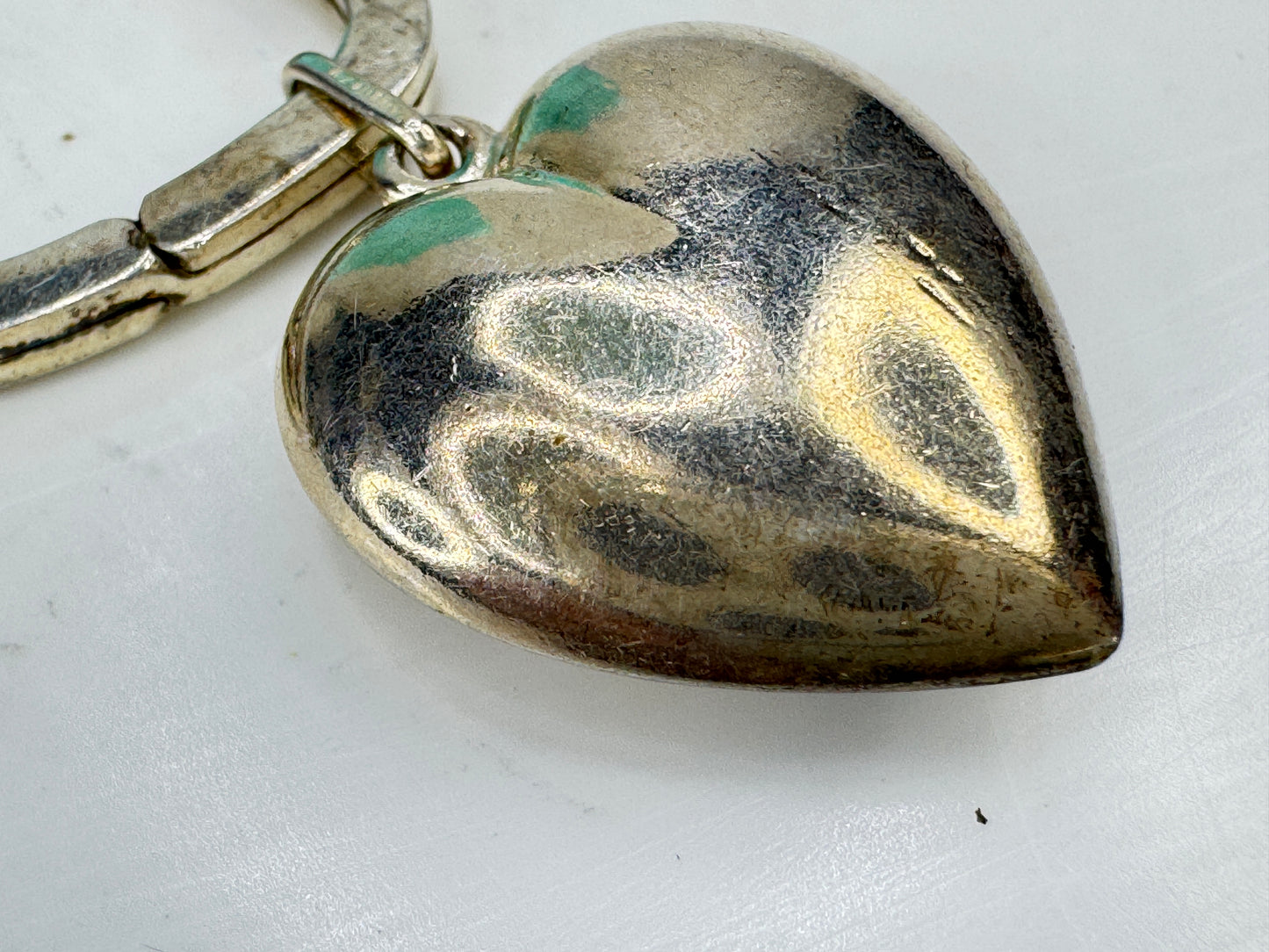Vintage Tiffany & Co. sterling silver large puffy heart key ring keychain SS467