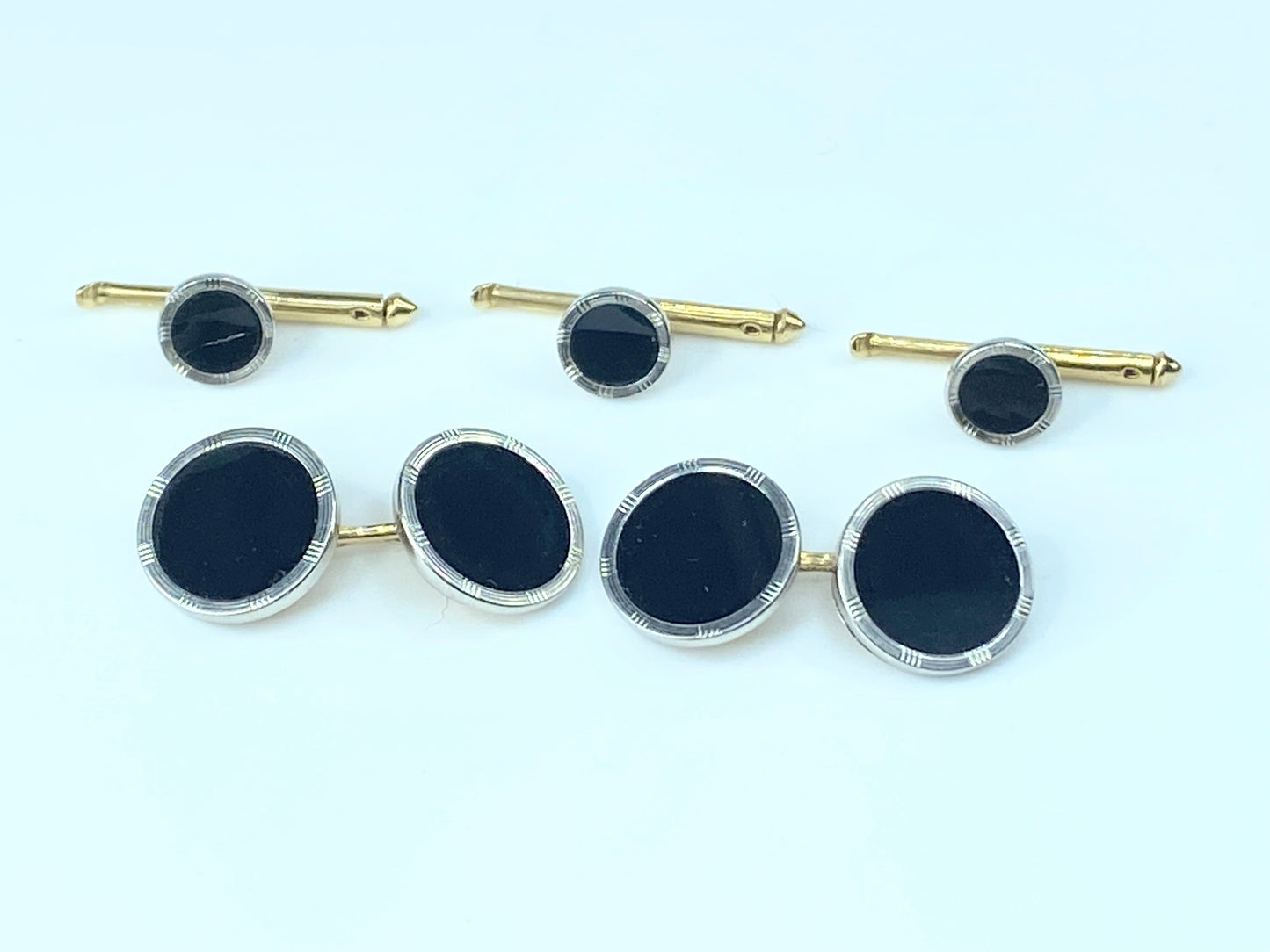 Black and White Gold Onyx Tux Buttons in 14K set of 5 8.9g JR8879