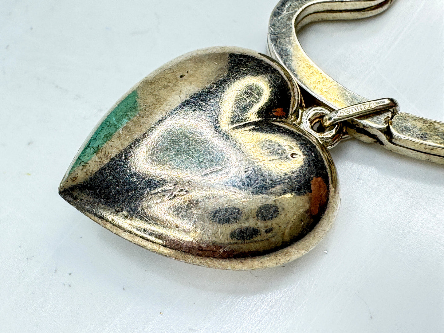 Vintage Tiffany & Co. sterling silver large puffy heart key ring keychain SS467