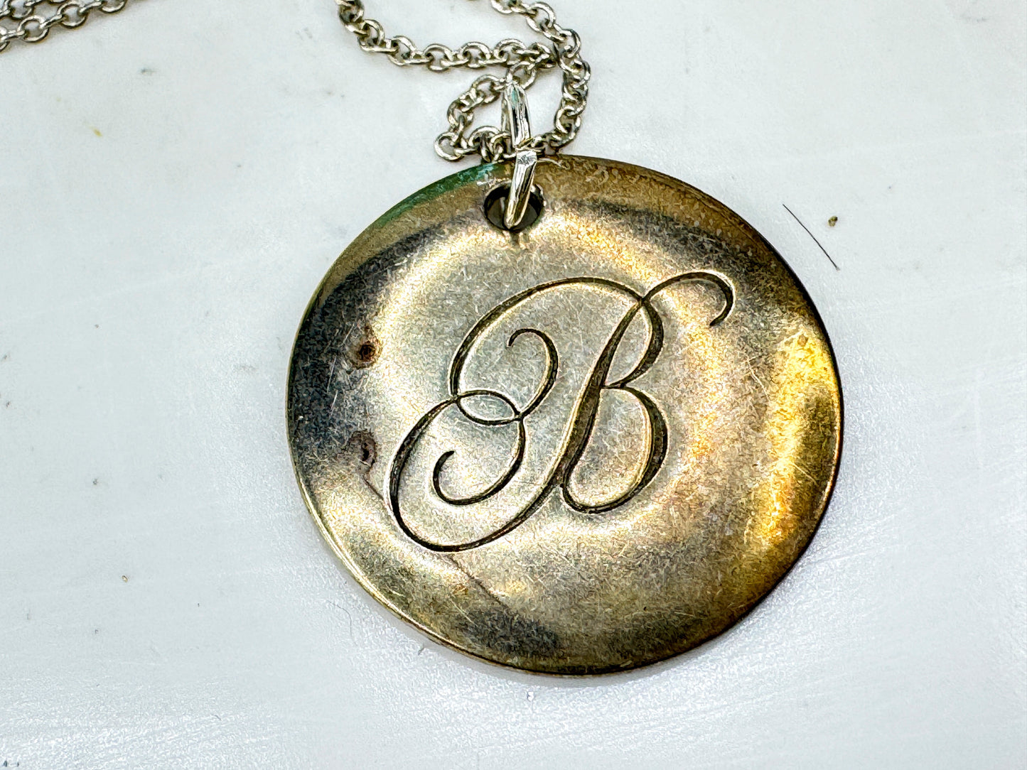 Vintage Tiffany & Co. sterling silver initial B disc pendant necklace JR1921
