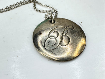Vintage Tiffany & Co. sterling silver initial B disc pendant necklace JR1921